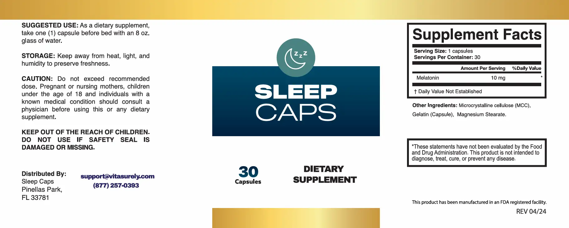SleepCaps supplement facts label